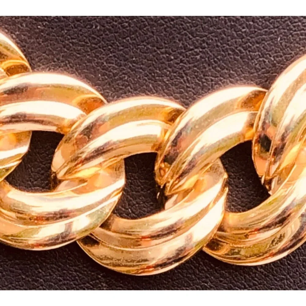 Vintage Chunky Gold Tone Faux Double Curb Link Necklace Heavy - Picture 2 of 5